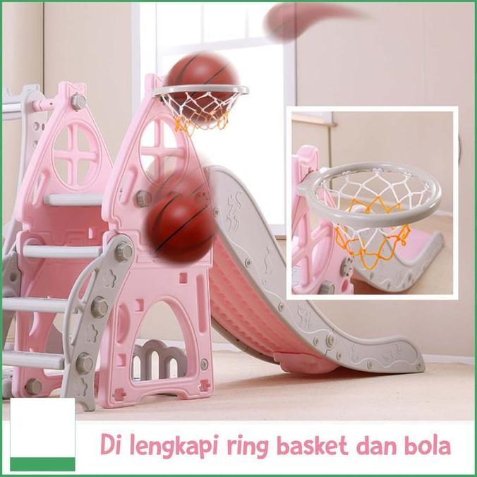Didibear 3in1 perosotan anak premium dilengkapi ayunan dan ring basket seluncuran anak merk HONGZHUO