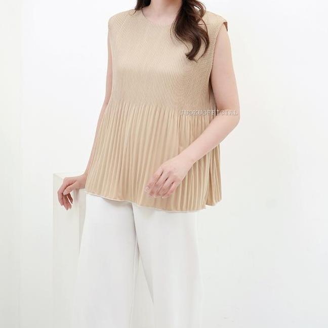 Atasan Plisket Lidi Cabang Tanpa Lengan Baju Plisket Tanktop Plisket Pleated Top