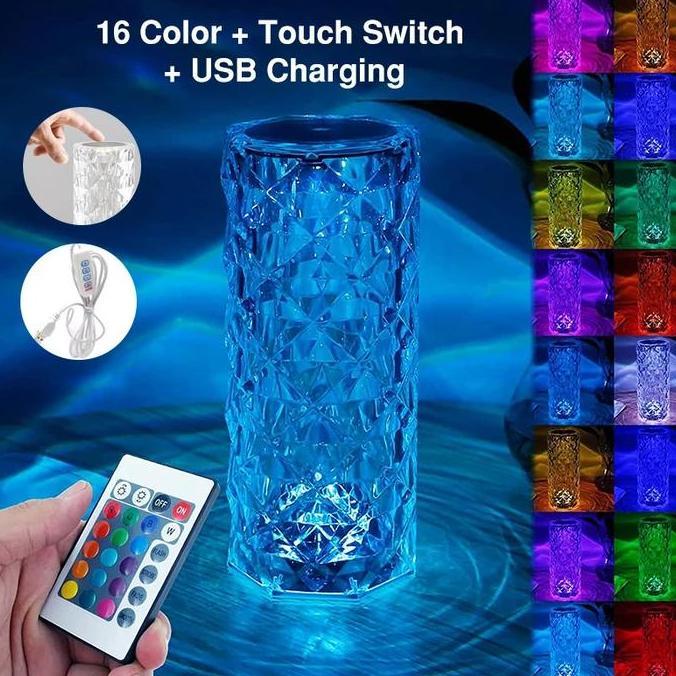 Lampu Dekorasi Meja Led Rechargeable USB Led Touch Lamp Crystal 16 Warna / Lampu Meja Kristal