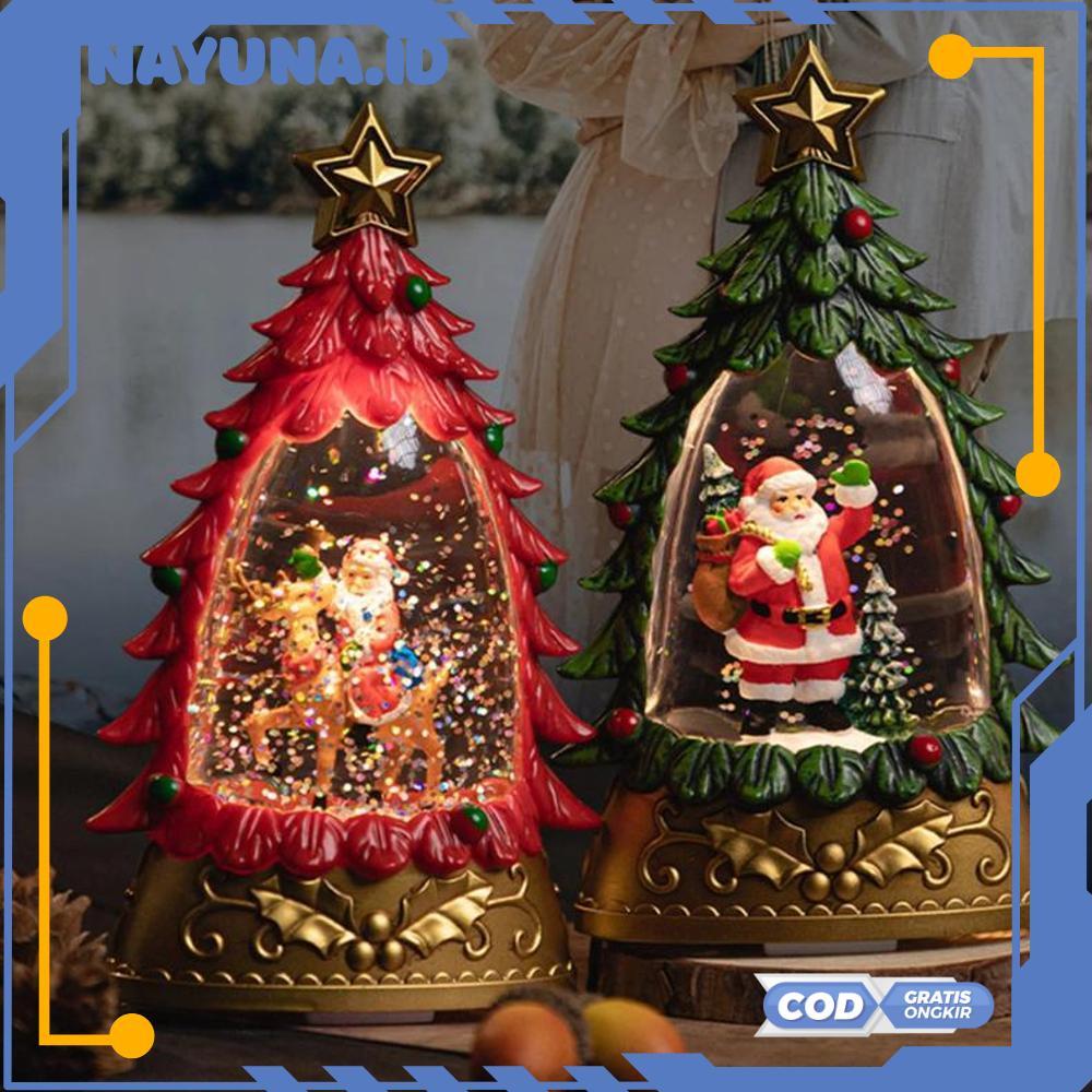 Berkualitas Pajangan Natal Bola Air Snowglobe Lampu Model Pohon Natal Hijau / Kecil Dekorasi Christm