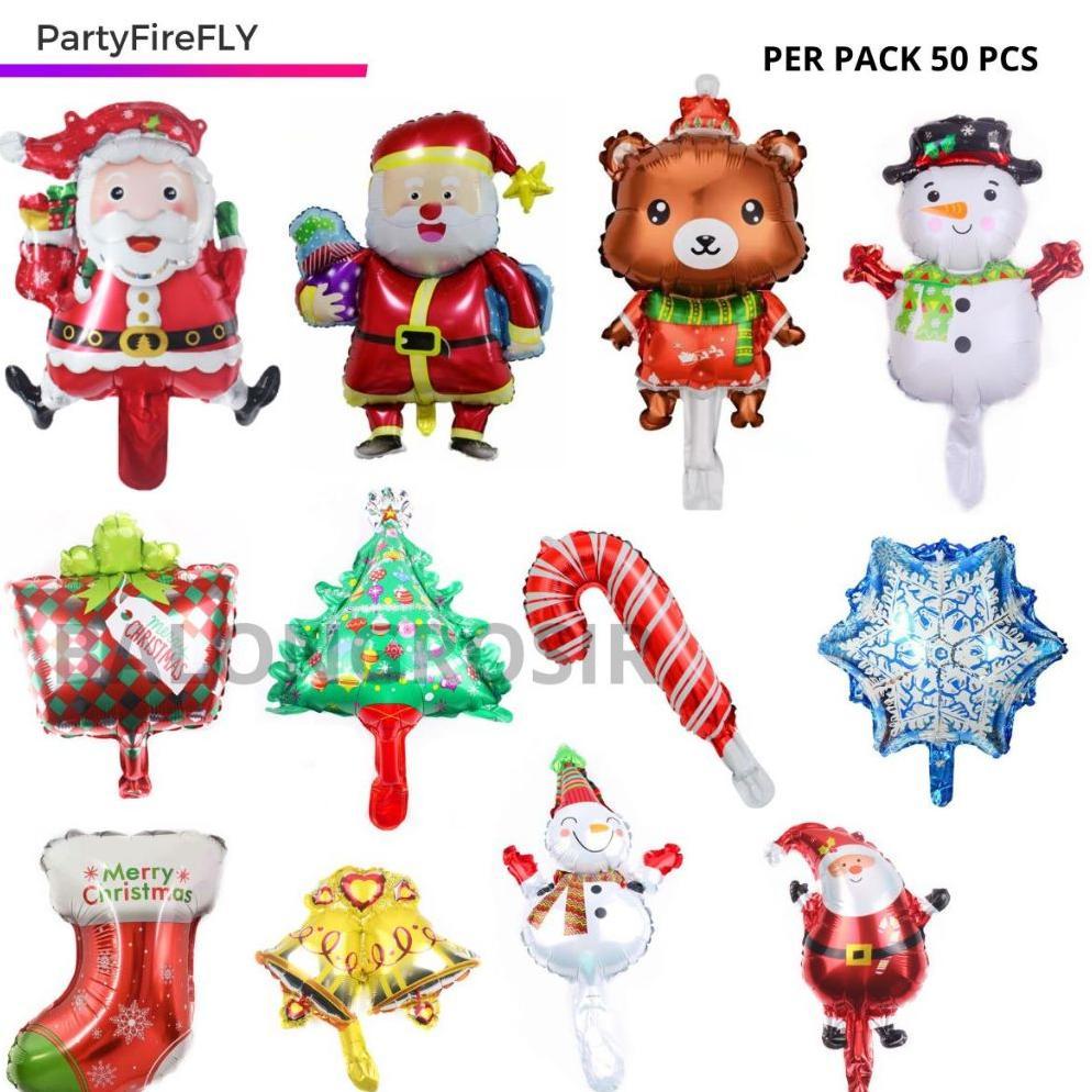 Balon christmas / natal pohon, lonceng kado snowman unicorn rusa santa salju MINI/foil Merry Christm