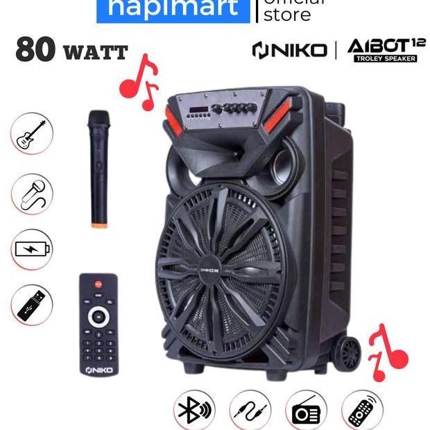 (HMOM2) NIKO AIBOT 12 INCH SPEAKER PORTABLE TROLLEY 80 WATT FREE 1 MICROPHONE KESUKAAN BUNDA MAMA MO