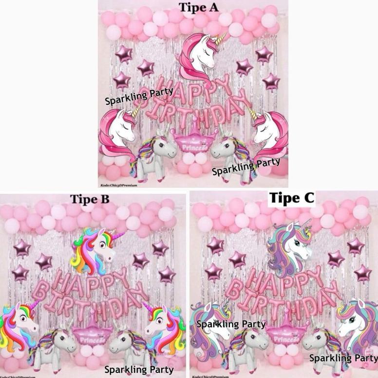 Set paket dekorasi balon ulang tahun unicorn pink
