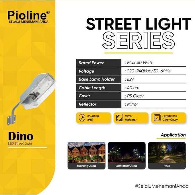 PIOLINE KAP LAMPU JALAN PJU KAP PJU STREET LIGHT WATERPROOF E27 + TIANG PIOLINE KAP LAMPU JALAN OUTD