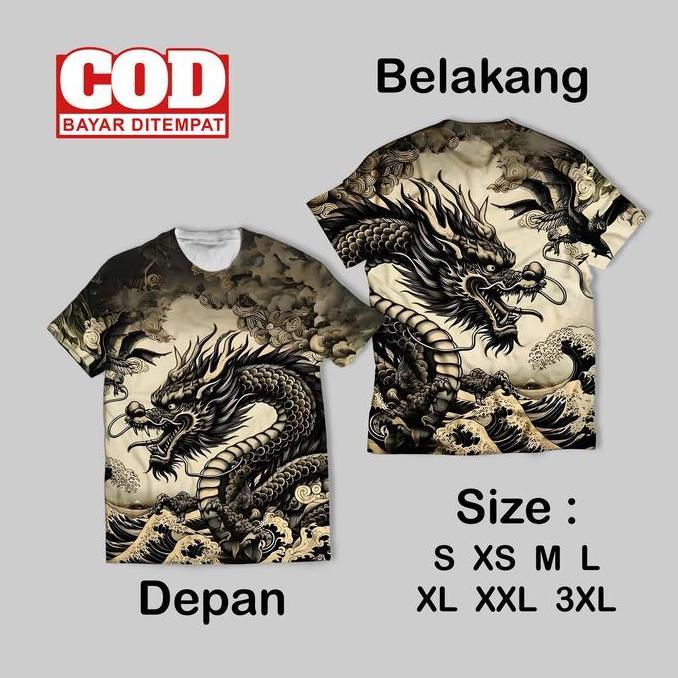 Kaos Fullprint Tiger Vs Dragon Art Keren | Kaos AOP Japanese Tiger Versus Dragon Art Depan Belakang