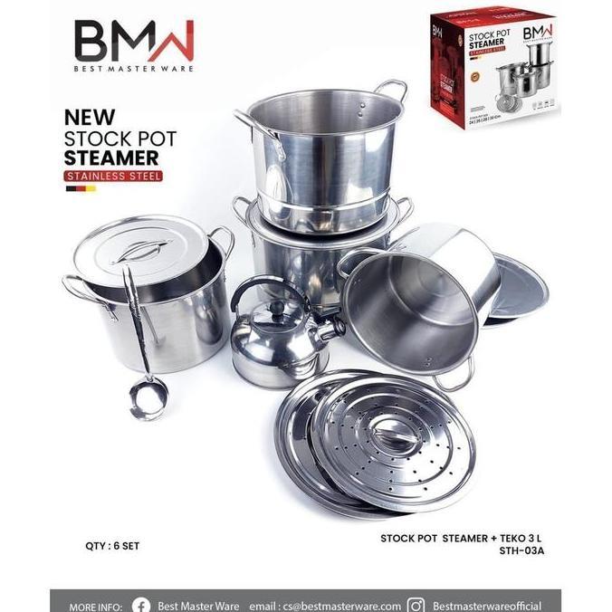 Panci Kukus Dandang 1 Set 4 pcs BMW Stock Pot Steamer Stainless Steel