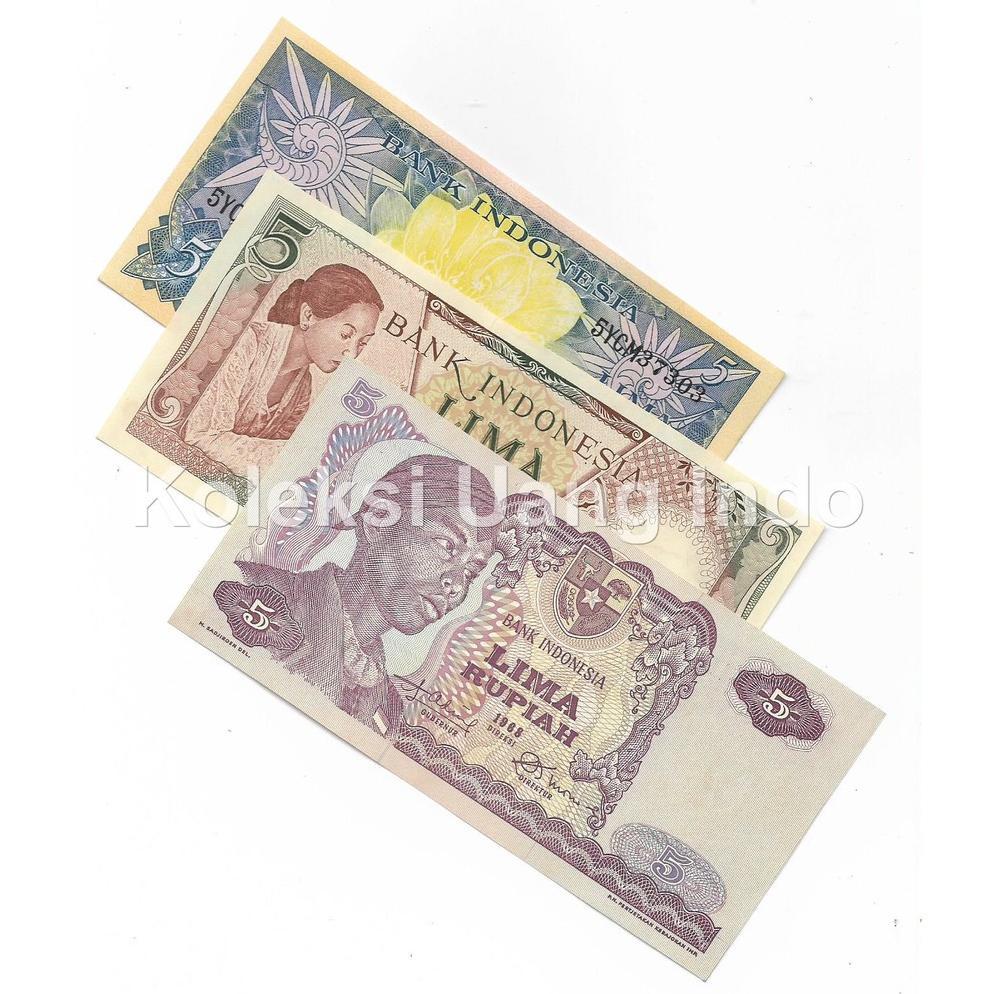 Dindaseller6 - Set Uang Kuno 3 Lembar 5 Rupiah Beda Generasi Koleksi Kolektor Langka