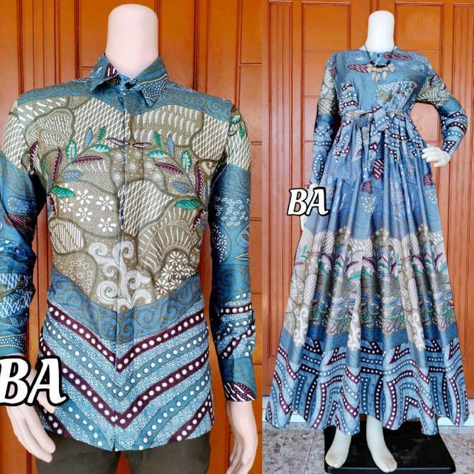 Gamis Batik Couple Suami Istri Pasangan Katun M L Xl Xxl Jumbo - Batik Rizquna - Wanita, Muslim