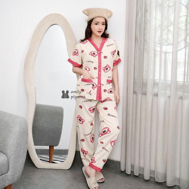 Emily Piyama Baju Tidur Set Piyama Model Lotso B Kancing Depan Premium Pakaian Tidur Wanita Dewasa