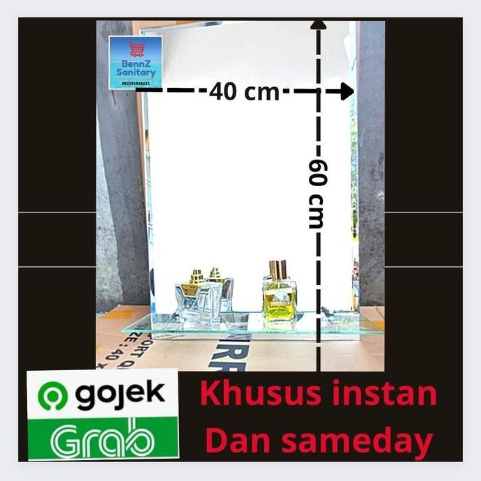 kaca cermin wastafel kotak dengan plangset / kaca cermin tembok ketebalan 5 mm murah