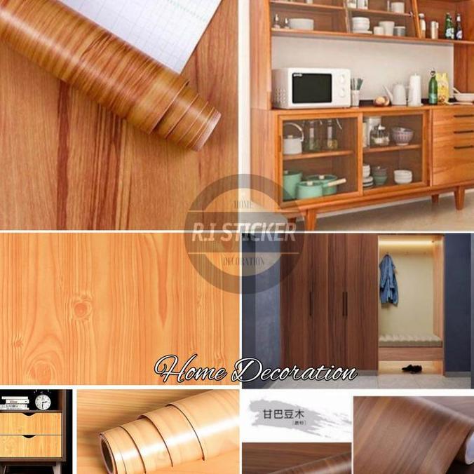 Promo Wallpaper Stiker Dinding Lemari Meja Lantai Pintu Motif Serat Kayu Cod