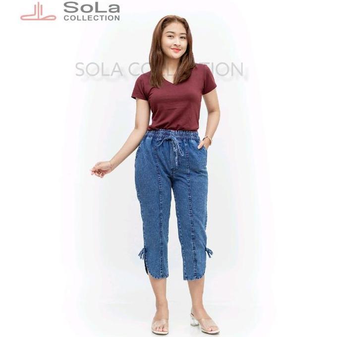 Sola - Celana Jeans 7/9 Gemini Pn Wanita Dewasa Pinggang Karet Panjang Cewek