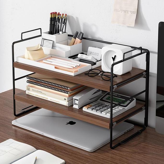 Rak Buku / Rak / Pengatur Desktop Kantor Sederhana / Pengatur Meja Besi Multi-Lapis Desktop Kecil / 