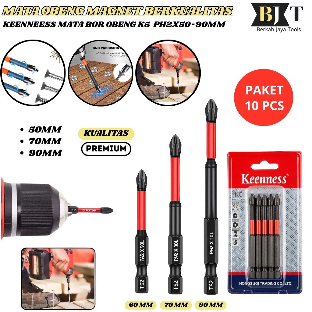 Keenness Mata bor Obeng Magnetik Set kepala mata obeng set Baja 1/4 Inci Bit 65mm