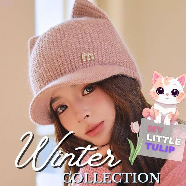 Topi Baseball Cap Winter Kucing Hat Cap Cat Ear Winter Topi Telinga Kucing Lucu Topi Tebal Wanita