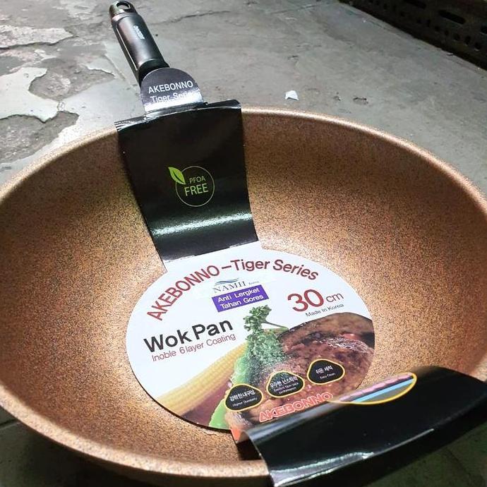 Wok Pan 30 Cm TIGER SERIES AKEBONNO Wajan Penggorengan Inoble KOREA