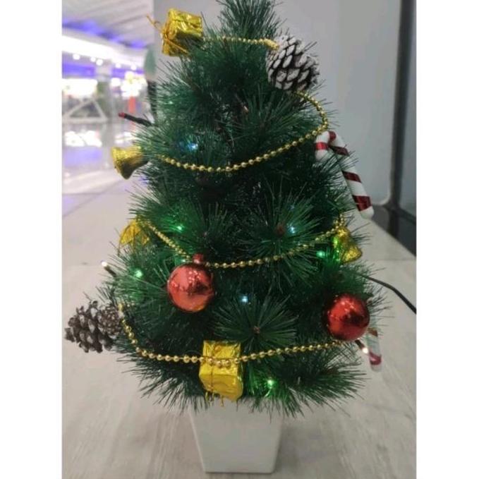 Promo Pohon natal mini kecil paket aksesoris lampu/ pohon natal Chrismast Natal 30cm COD