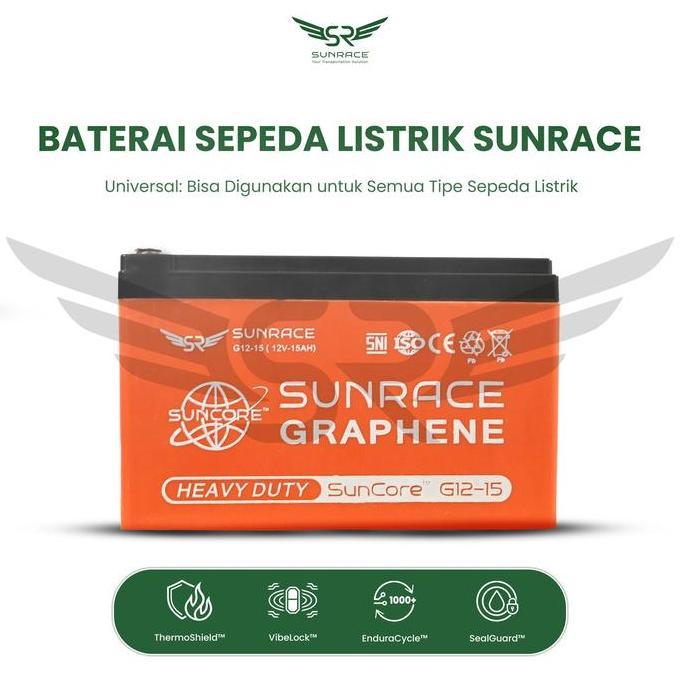 Terlaris Baterai / Aki Premium Sunrace 12V 15Ah Daya Tahan Maksimal, Performa Stabil, Cocok Untuk Se