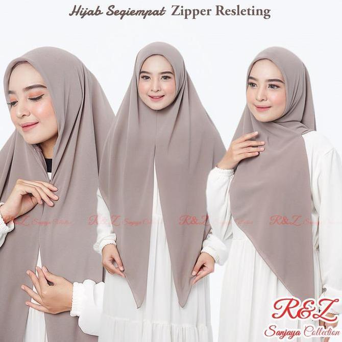 Sanjaya Collection Hijab Segi Empat Zipper Resleting Khimar Ceruty Babydoll R&Z Sanjaya Collection M