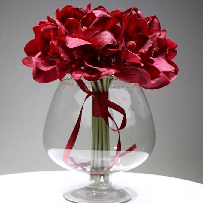 Promo Bunga Anggrek Cymbidium Cattleya Artificial PremiumLatex Import-Red COD