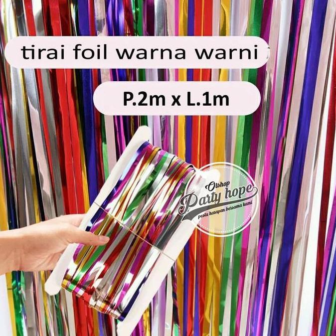 Promo tirai foil warna warni backdrop foil fringe curtain background pelangi COD
