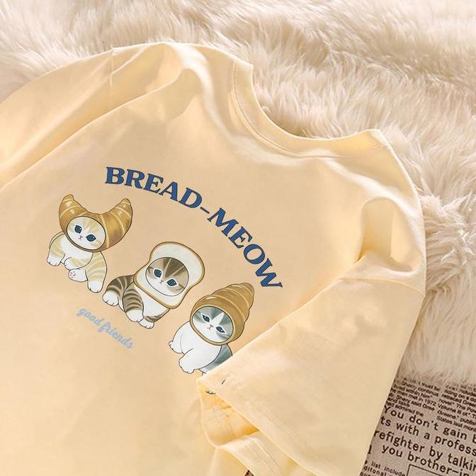 DB282 - seoulprint S708 Biru Putih Hitam Washed Kaos Bread Kitten Print Oversize Pria Model Regular 