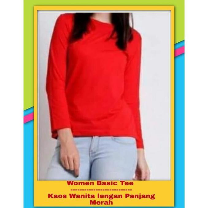 DV346 - kaos polos panjang wanita merah - kaos polos panjang merah  wanita