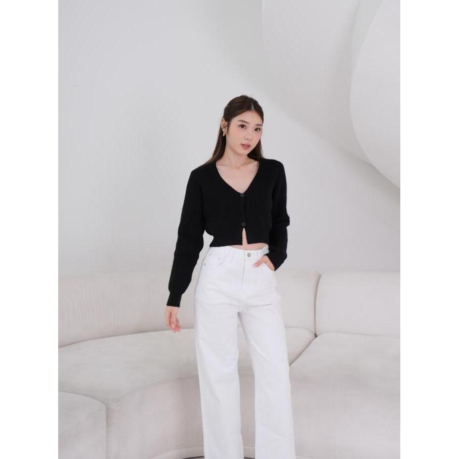 DE158 - Mu Fen Two Button Crop Cardigan / Outer Knit / Cheongsam Blouse / CNY Top / Atasan Rajut Cas