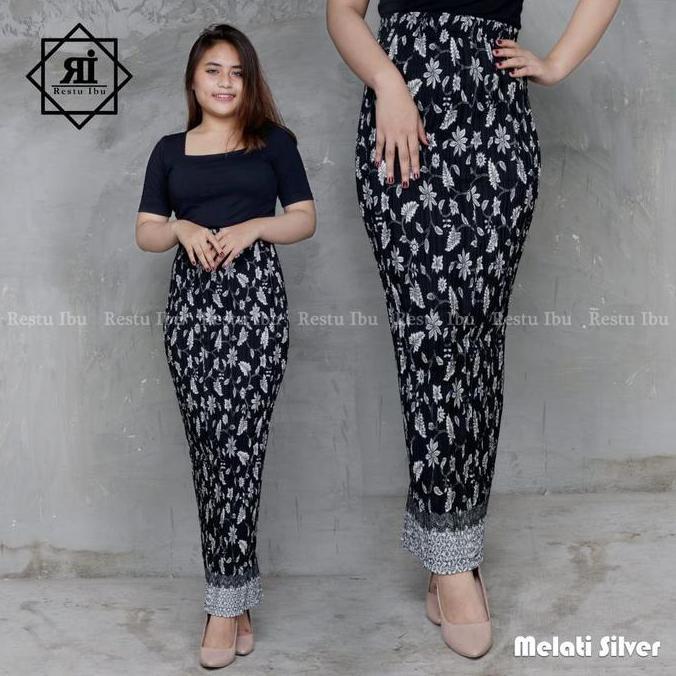 DV171 - Rok Plisket Span Batik Wanita Instan Bawahan Kebaya Wisudan Kondangan Premium Jumbo Bahan Te