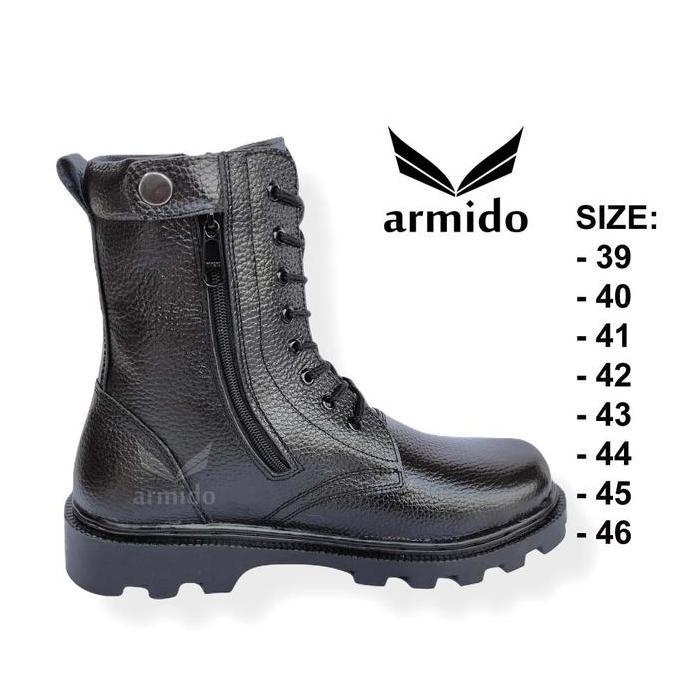 Sepatu PDL Kulit Jeruk TNI Polri Berkualitas Tali Resleting