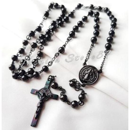 Kalung Rosario black kalung rosario titanium hitam import Kalung Doa Rosario Bunda Maria Black Titan