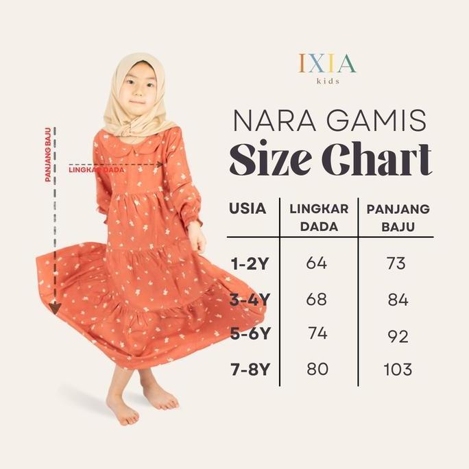 [ Ixia Kids ] Nara Dress / Baju Dress Gamis Anak Perempuan 1-8 Tahun Terlaris