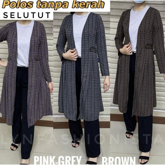 LONG CARDIGAN PANJANG WANITA MUSLIM/KARDIGAN MOTIF KOTAK OUTER WANITA LENGAN PANJANG/YUREZA Terlaris
