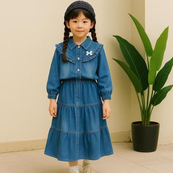 Alesha Setelan Rok jeans Anak perempuan baju muslim anak 3-10tahun Terlaris