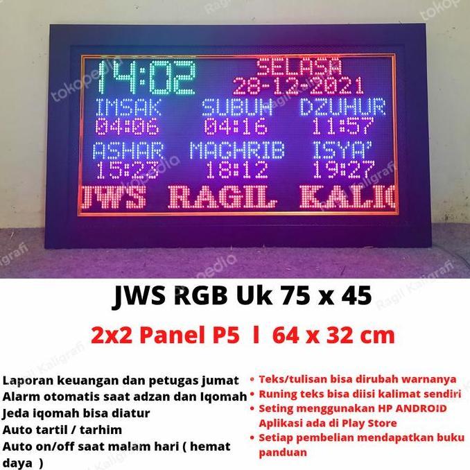 JWS P5 RGB - JAM DIGITAL MASJID JEDA IQOMAH JAM MASJID RUNING TEKS