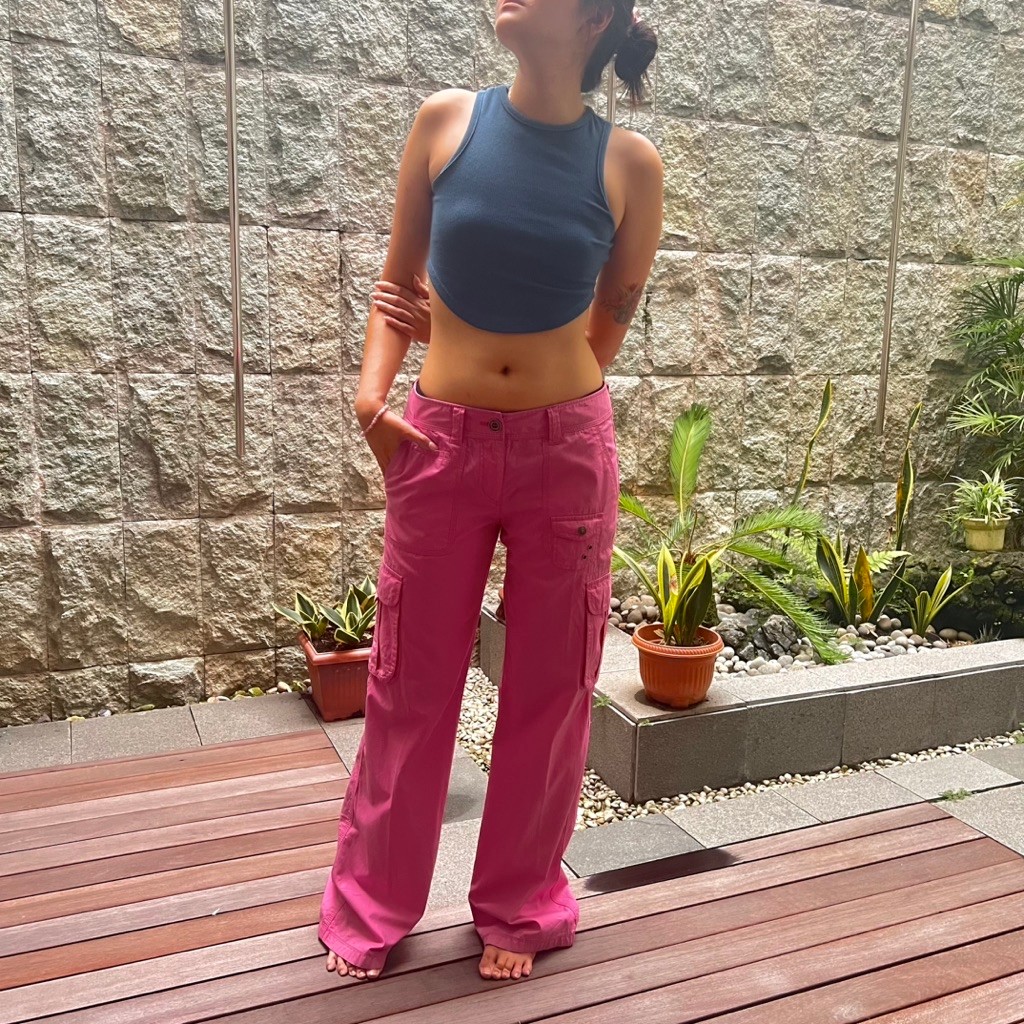 Pink cargo pants celana panjang kargo punk