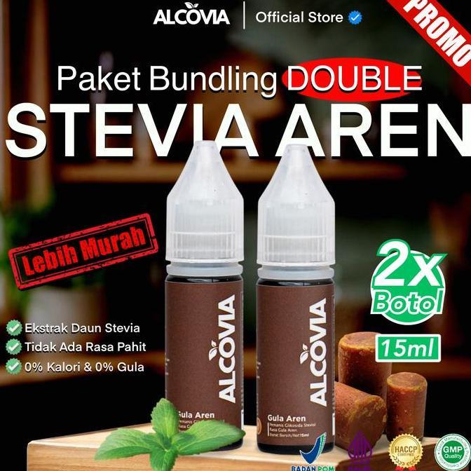 (Double Aren) Alcovia Stevia Aren Tetes Pemanis Alami Pengganti Gula - 15Ml X 2