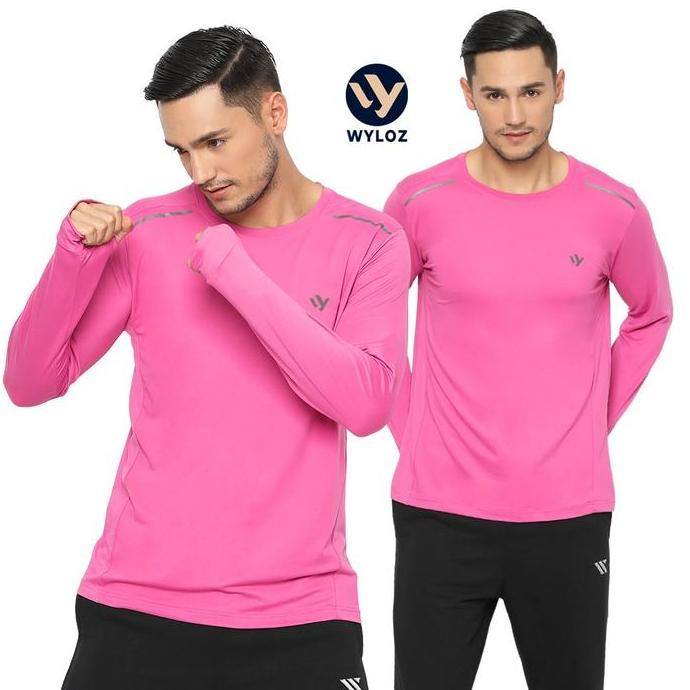 DF100 - Baju Kaos Olahraga Gym Tangan Panjang Dry Fit Lari Sport Export Pria Cowok Laki Laki Pink