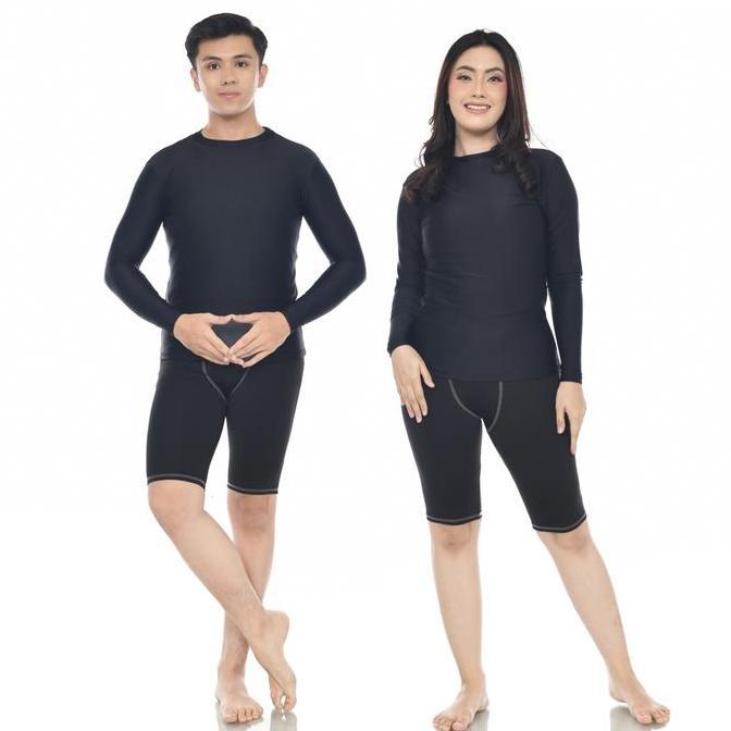 DR214 - baju renang / manset olahraga / Baju Manset  Panjang Hitam Pria Wanita