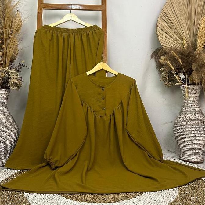 Corla Tunik Set Super Jumbo | Setelan Celana Jumbo Ld 160Cm Crinkle Airflow Baju Atasan Bawahan Kulo