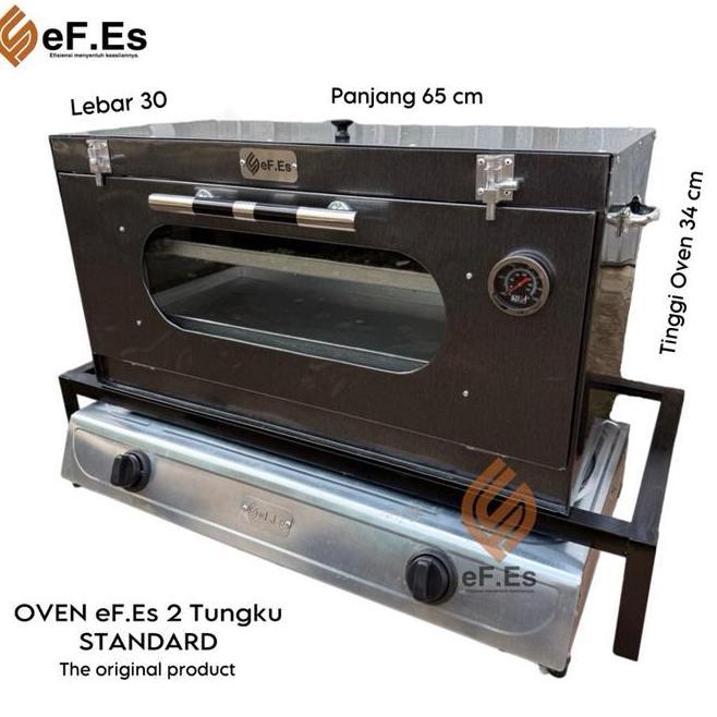 Oven Kompor 2 Tungku Warna Hitam Ukuran 65X30X34Cm Gratis Loyang Dan Paing Kayu