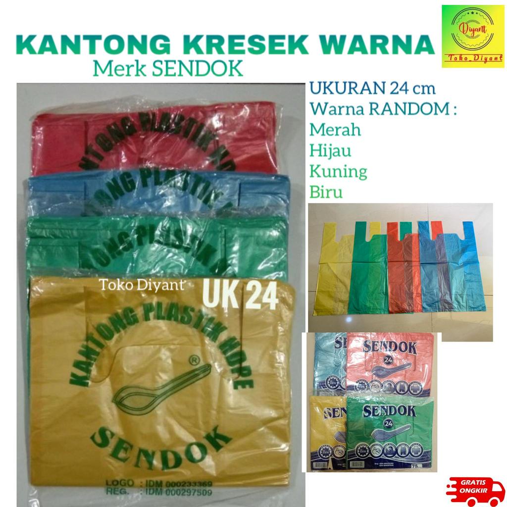 Kantong plastik 24 warna warni hijau kuning merah biru tanggung uk 24