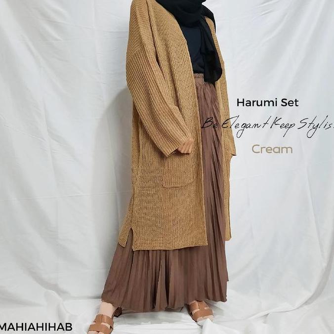 Harumi Set (Long Cardigan + Rok Plisket) korean style outfit by mahiahijab Terlaris