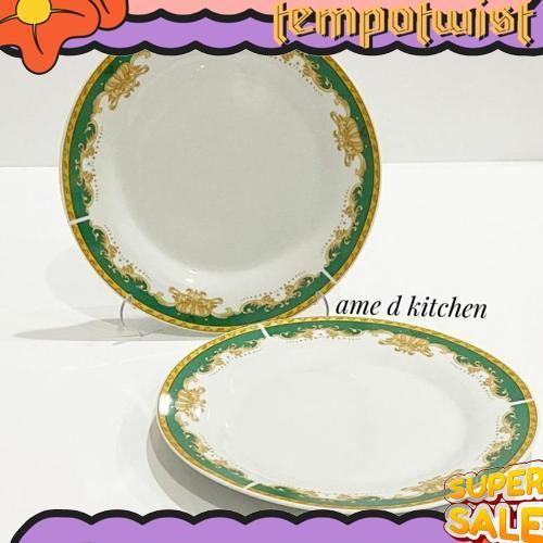 High Quality Piring Ceper Keramik 10.5" Bulat Mahkota Hijau Winston