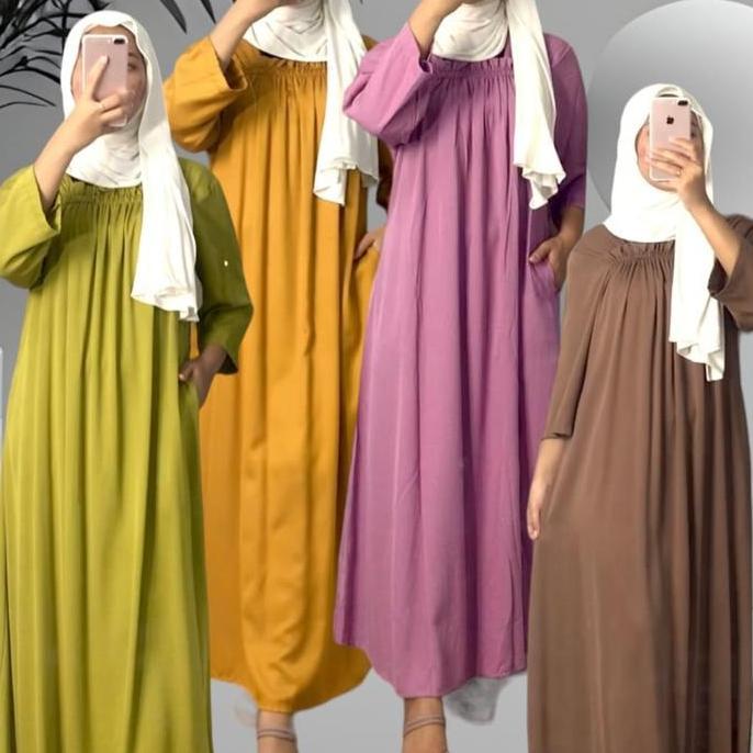 Daster Paula Polos Rayon Twill Tebal Panjang Bumil Wanita Dress Busui Midi Tidur