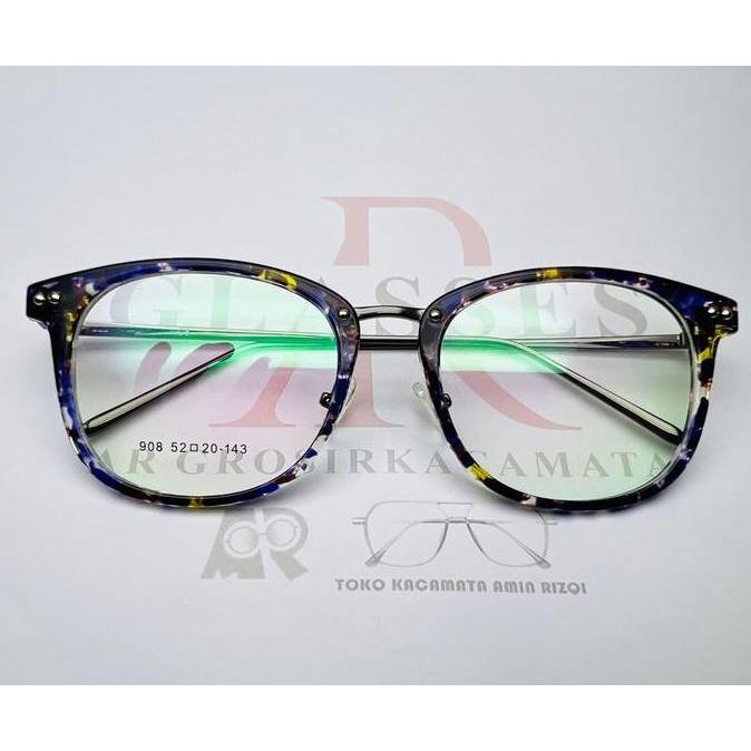 Kacamata Fashion Kotak AR908 Pria Wanita Biru Bluecromic Blueray  Frame  Putih  Photocromic  Lensa  
