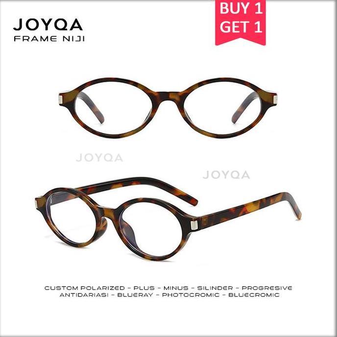 JOYQA (BELI 1 GRATIS 1) Frame Niji - Kacamata Hitam Glossy Abu-Abu Bening Leopard Silinder Antiradia