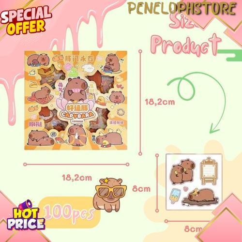 Baru 100 Pcs Goodluck Capybara Sticker Box Stiker Handbook Decorative Journal Kits Cartoon Stickers/