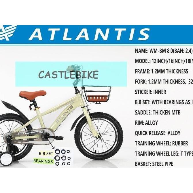 Atlantis Bm8.0 Sepeda Bmx Anak Laki Ukuran 12, 16, 18X2.40 Inch Umur 2-8 Tahun