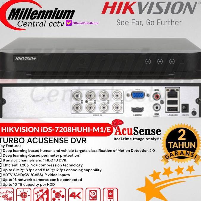 Dvr Hikvision 8Ch Ids-7208Huhi-M1/E Turbo Acusense Dvr Support 8Mp